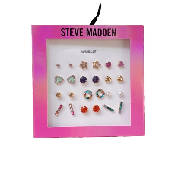 NWT Steve Madden Multicolor Stud 12 Earrings Set - Picture 1 of 2